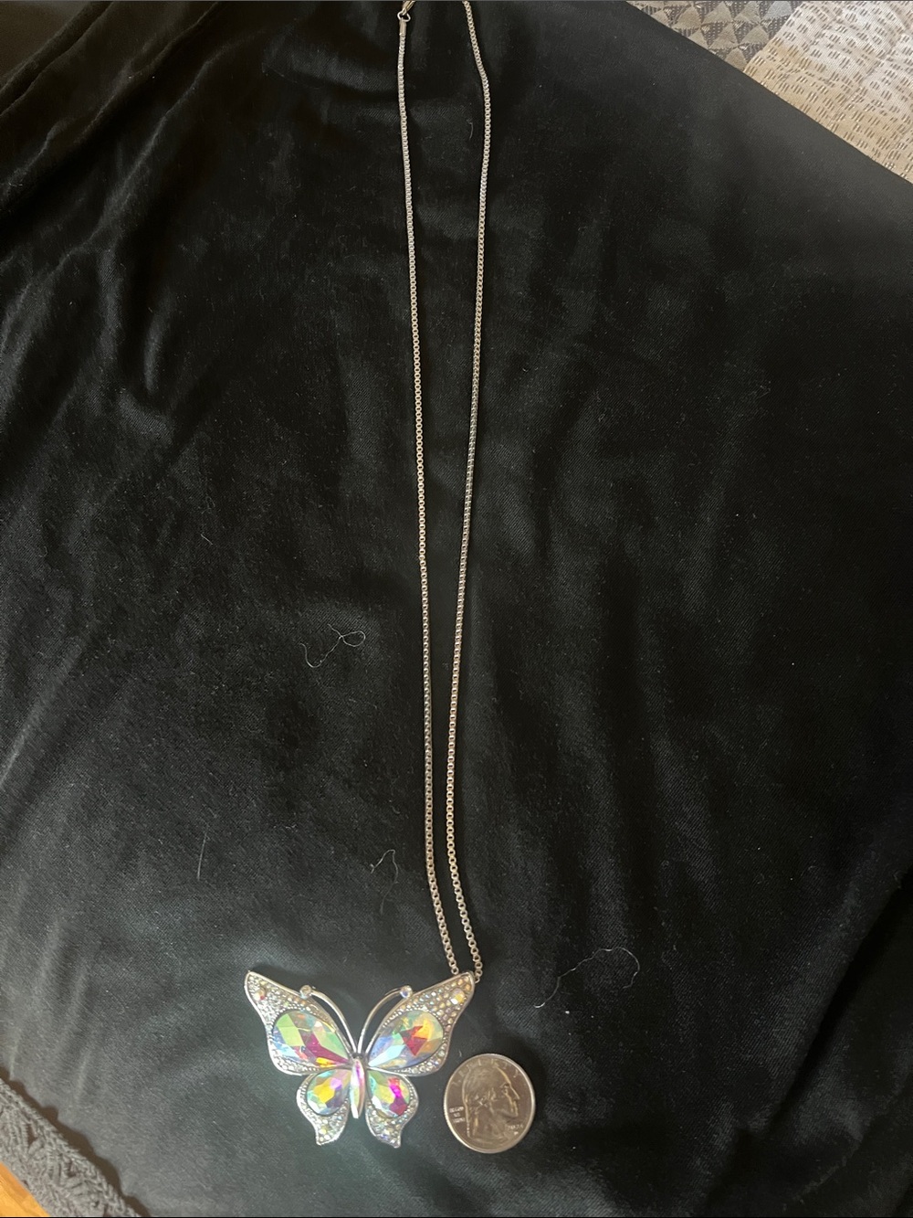 Iridescent Butterfly Pendant Necklace - Silver Chain